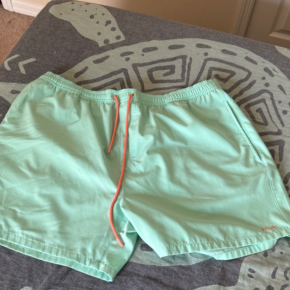 Huk Men's Aqua Swim Trunks with Coral Drawstring